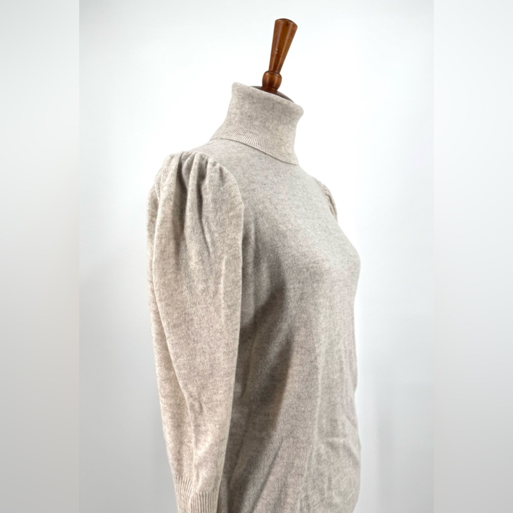 Aqua Cream Oatmeal Cashmere Puff Sleeve Turtleneck Sweater Size L - Picture 3 of 10